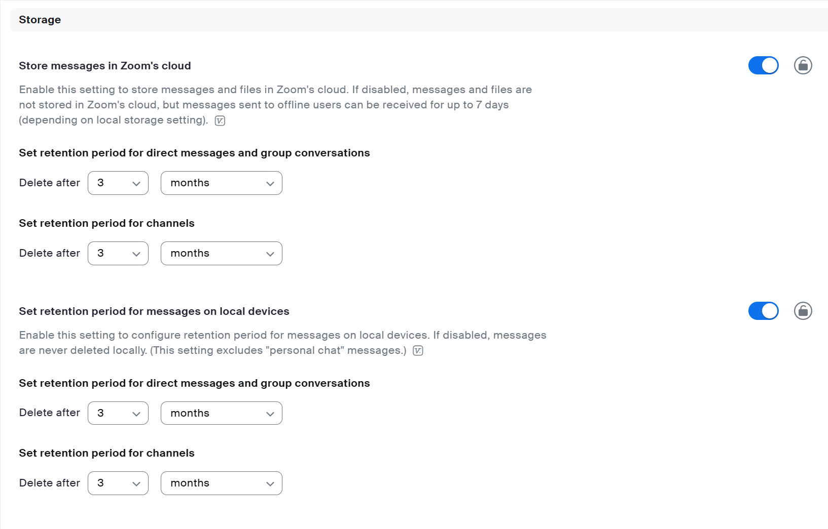 Configured Chat Retention Screen Shot