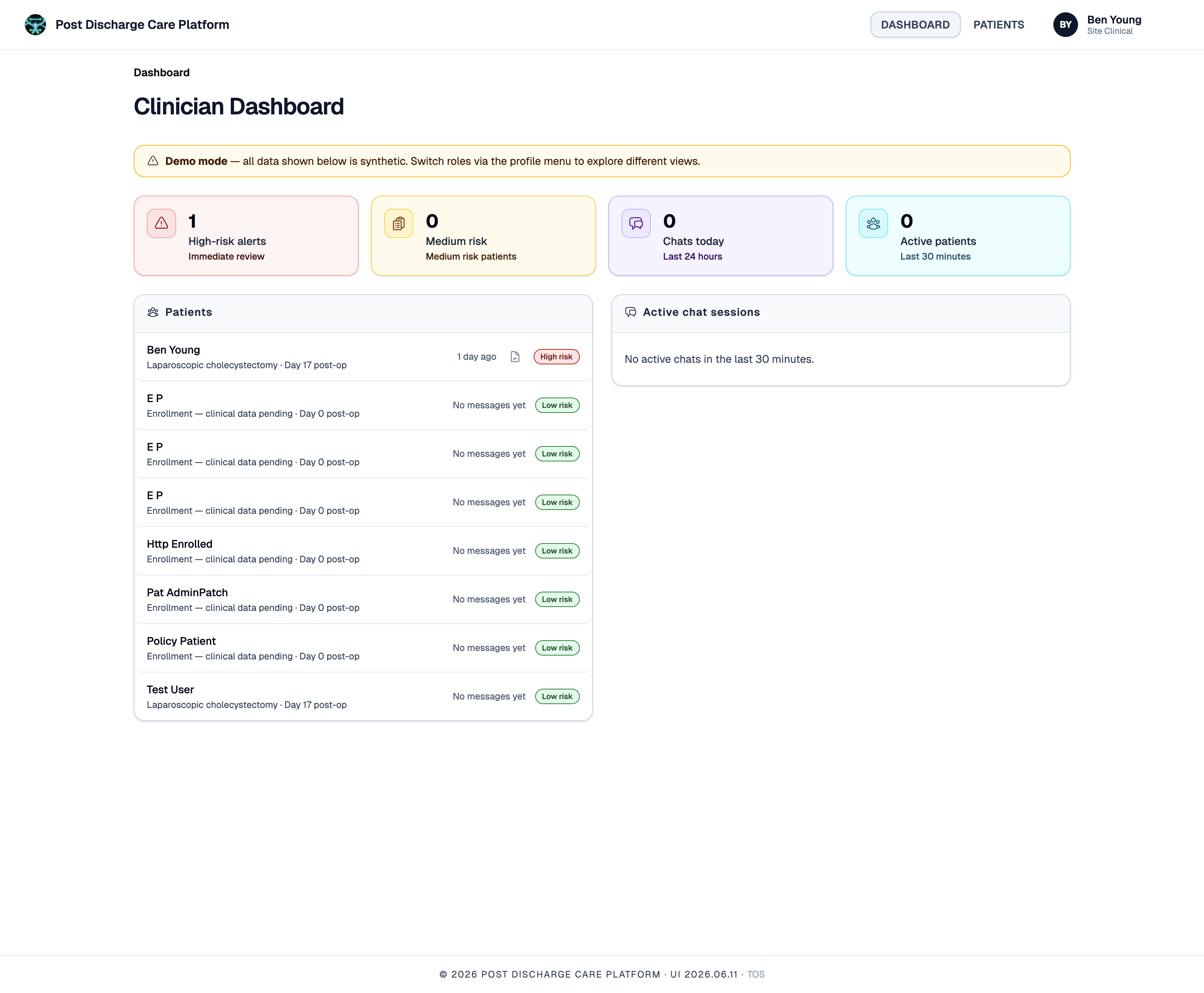 Corporate clinician dashboard